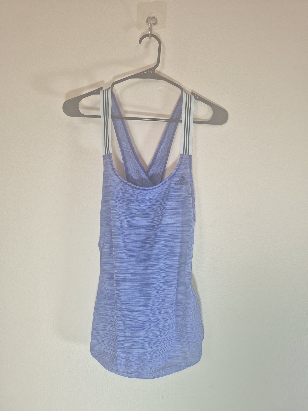adidas Women's Light Blue Heathered Racerback Tank with Striped Straps